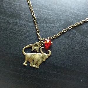 Anklet, Brass Bull Taurus Orange Bead 12" new old stock fashion jewelry